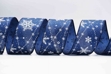 Glitter Snowflakes Wired Ribbon_KF7294GC-4-4_navy blue